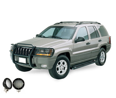 1999-2004 Jeep Grand Cherokee Grille Guard Kit Modular Pair  of 5.3" Dia. LED Flood Lights w/ Black Trim Rings Wiring Harness  and Switch | Black Horse Off Road - Image 6