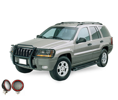 1999-2004 Jeep Grand Cherokee Grille Guard Kit Modular Pair  of 5.3" Dia. LED Flood Lights w/ Red Trim Rings Wiring Harness  and Switch | Black Horse Off Road - Image 6