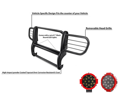 2002-2007 Jeep Liberty Grille Guard Kit Modular Incl. pair of 7.0"Dia.  LED  Lights w/Red Trim Rings w/ Wiring Harness and Switch | Black Horse Off Road - Image 6