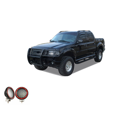 1995-2001 Ford Explorer / Mercury Mountaineer Grille Guard Kit Modular Pair  of 5.3" Dia. LED Flood Lights w/ Red Trim Rings Wiring Harness  and Switch | Black Horse Off Road - Image 5