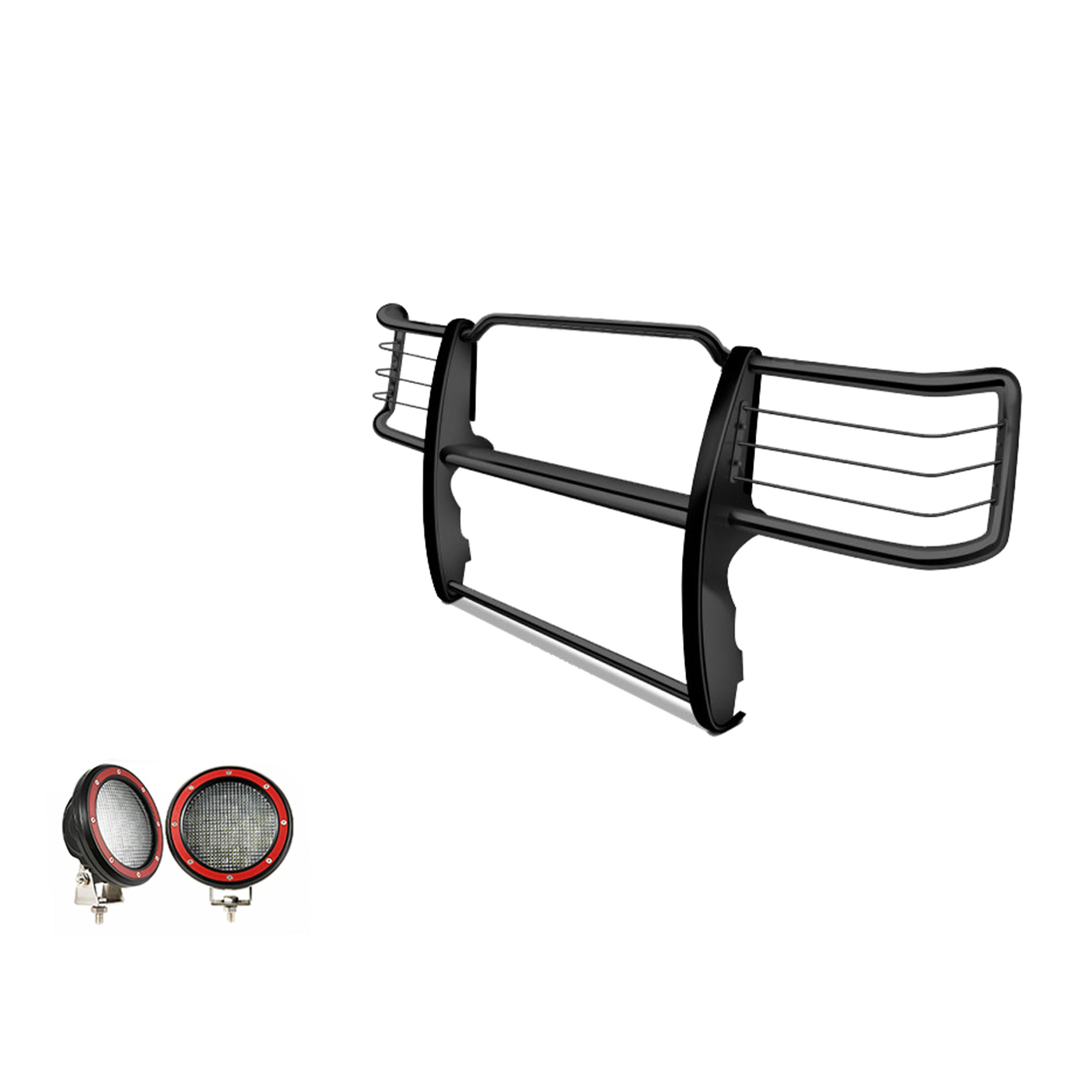 1995-2001 Ford Explorer / Mercury Mountaineer Grille Guard Kit Modular Pair  of 5.3" Dia. LED Flood Lights w/ Red Trim Rings Wiring Harness  and Switch | Black Horse Off Road - Image 6