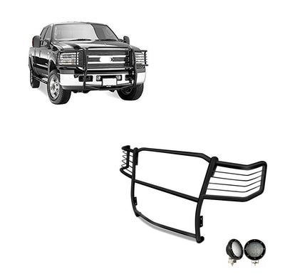 1999-2007 Ford F-250 Super Duty Grille Guard Kit Modular Pair  of 5.3" Dia. LED Flood Lights w/ Black Trim Rings Wiring Harness  and Switch | Black Horse Off Road - Image 1