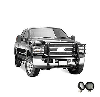 1999-2007 Ford F-250 Super Duty Grille Guard Kit Modular Pair  of 5.3" Dia. LED Flood Lights w/ Black Trim Rings Wiring Harness  and Switch | Black Horse Off Road - Image 7