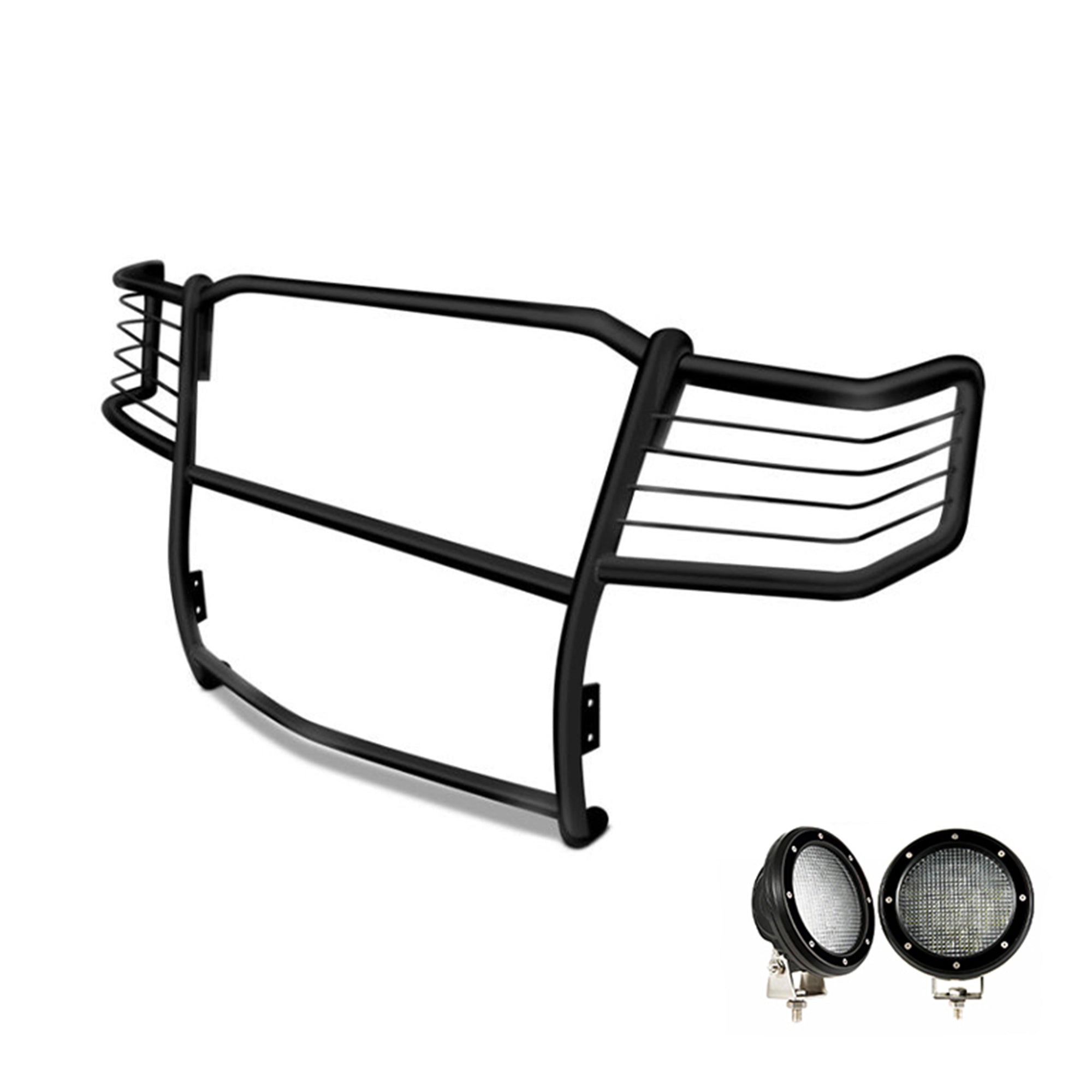1999-2007 Ford F-250 Super Duty Grille Guard Kit Modular Pair  of 5.3" Dia. LED Flood Lights w/ Black Trim Rings Wiring Harness  and Switch | Black Horse Off Road - Image 8