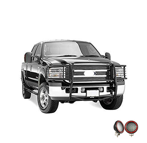 1999-2007 Ford F-250 Super Duty Grille Guard Kit Modular Pair  of 5.3" Dia. LED Flood Lights w/ Red Trim Rings Wiring Harness  and Switch | Black Horse Off Road - Image 7