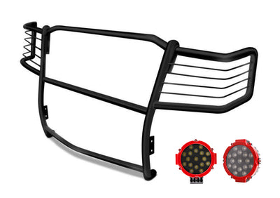 1999-2007 Ford F-250 Super Duty Grille Guard Kit Modular Incl. pair of 7.0"Dia.  LED  Lights w/Red Trim Rings w/ Wiring Harness and Switch | Black Horse Off Road - Image 4