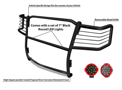 1999-2007 Ford F-250 Super Duty Grille Guard Kit Modular Incl. pair of 7.0"Dia.  LED  Lights w/Red Trim Rings w/ Wiring Harness and Switch | Black Horse Off Road - Image 6
