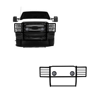 2011-2016 Ford F-250 Super Duty Grille Guard Kit Modular Pair  of 5.3" Dia. LED Flood Lights w/ Black Trim Rings Wiring Harness  and Switch | Black Horse Off Road - Image 1