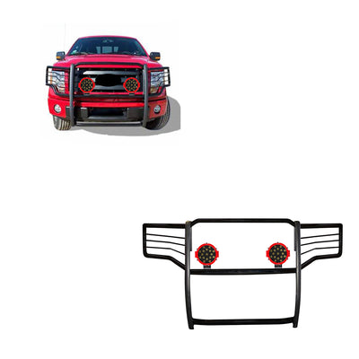 2011-2016 Ford F-250 Super Duty Grille Guard Kit Modular Incl. pair of 7.0"Dia.  LED  Lights w/Red Trim Rings w/ Wiring Harness and Switch | Black Horse Off Road - Image 1