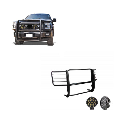 2017-2022 Ford F-250 Super Duty Grille Guard Kit Modular Incl. pair of 7.0"Dia.  LED  Lights w/ Black Trim Rings w/ Wiring Harness and Switch | Black Horse Off Road - Image 1