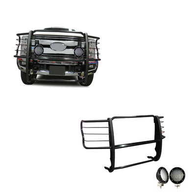 2017-2022 Ford F-250 Super Duty Grille Guard Kit Modular Pair  of 5.3" Dia. LED Flood Lights w/ Black Trim Rings Wiring Harness  and Switch | Black Horse Off Road - Image 1