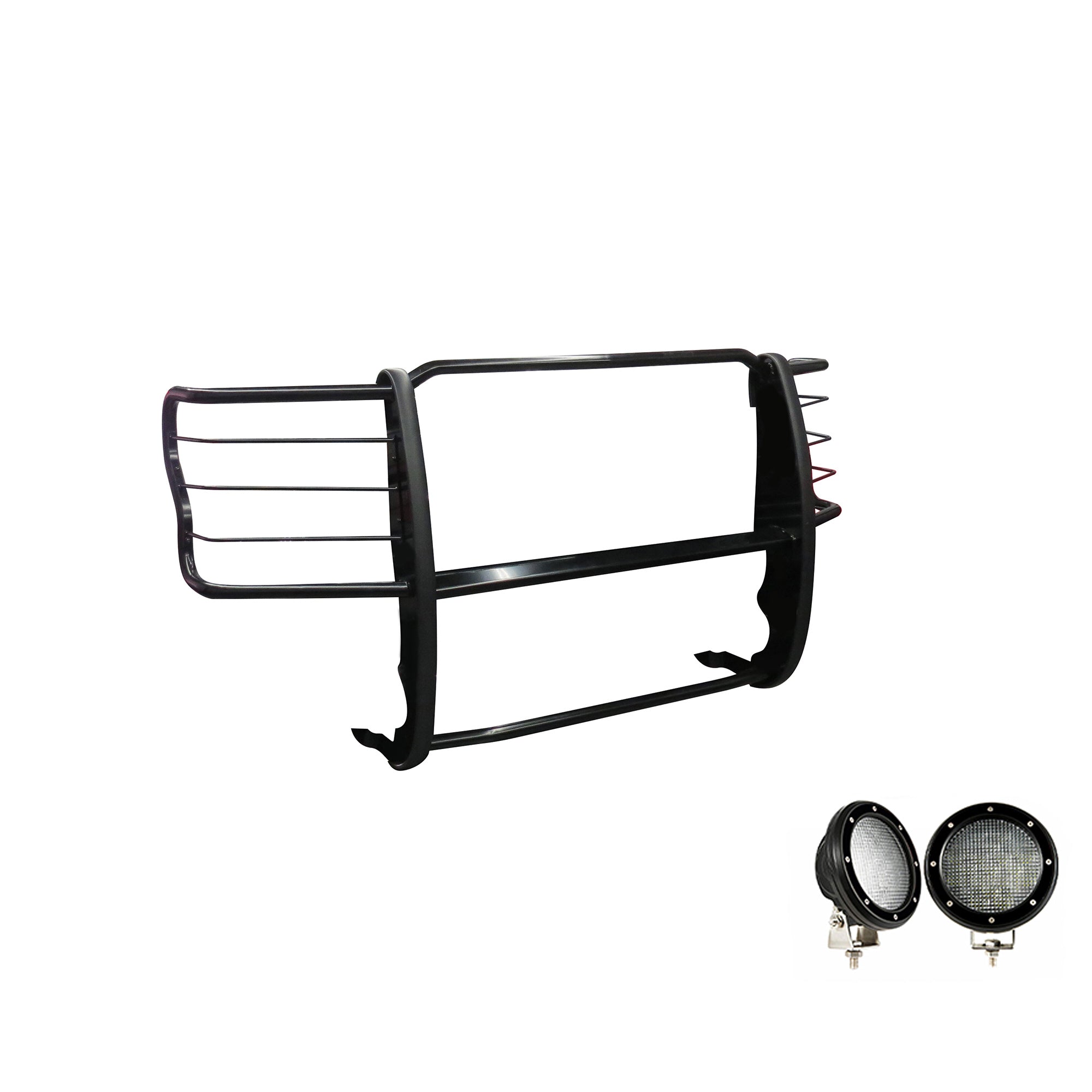 2017-2022 Ford F-250 Super Duty Grille Guard Kit Modular Pair  of 5.3" Dia. LED Flood Lights w/ Black Trim Rings Wiring Harness  and Switch | Black Horse Off Road - Image 10