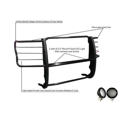 2017-2022 Ford F-250 Super Duty Grille Guard Kit Modular Pair  of 5.3" Dia. LED Flood Lights w/ Black Trim Rings Wiring Harness  and Switch | Black Horse Off Road - Image 5