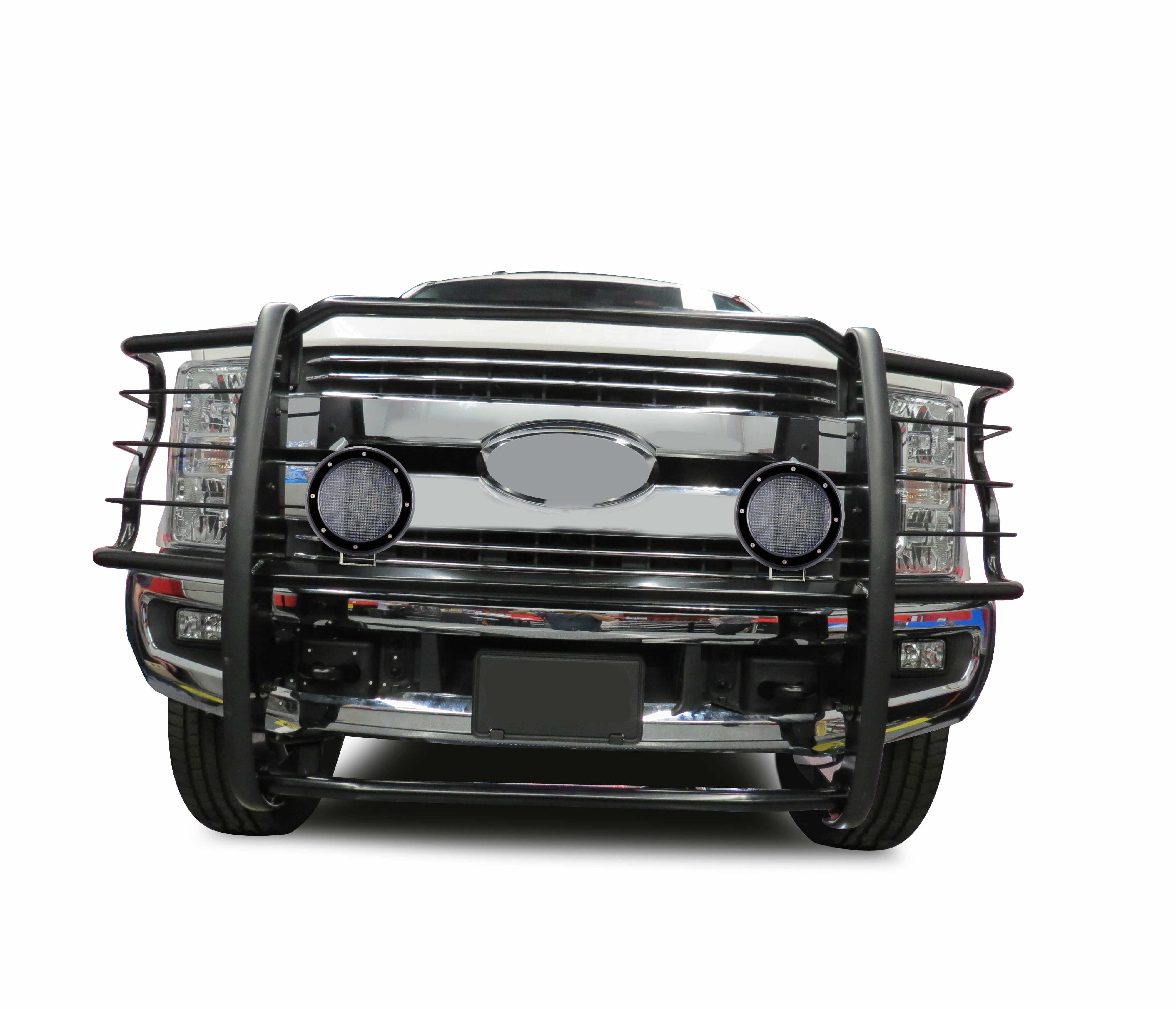 2017-2022 Ford F-250 Super Duty Grille Guard Kit Modular Pair  of 5.3" Dia. LED Flood Lights w/ Black Trim Rings Wiring Harness  and Switch | Black Horse Off Road - Image 7