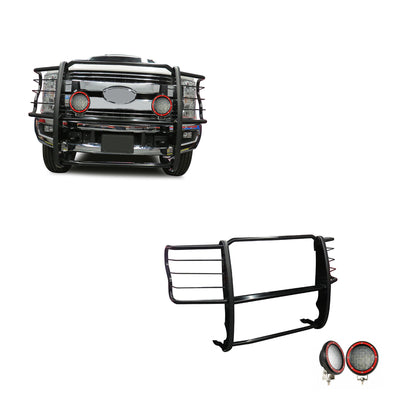 2017-2022 Ford F-250 Super Duty Grille Guard Kit Modular Pair  of 5.3" Dia. LED Flood Lights w/ Red Trim Rings Wiring Harness  and Switch | Black Horse Off Road - Image 1