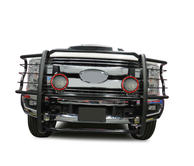 2017-2022 Ford F-250 Super Duty Grille Guard Kit Modular Pair  of 5.3" Dia. LED Flood Lights w/ Red Trim Rings Wiring Harness  and Switch | Black Horse Off Road - Image 8