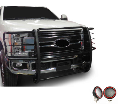 2017-2022 Ford F-250 Super Duty Grille Guard Kit Modular Pair  of 5.3" Dia. LED Flood Lights w/ Red Trim Rings Wiring Harness  and Switch | Black Horse Off Road - Image 9