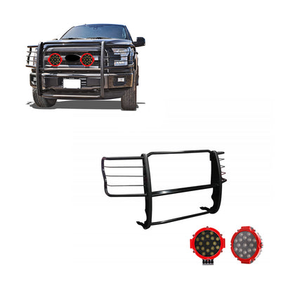 2017-2022 Ford F-250 Super Duty Grille Guard Kit Modular Incl. pair of 7.0"Dia.  LED  Lights w/Red Trim Rings w/ Wiring Harness and Switch | Black Horse Off Road - Image 1