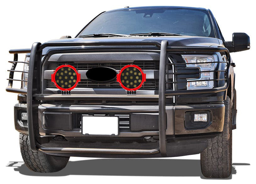 2017-2022 Ford F-250 Super Duty Grille Guard Kit Modular Incl. pair of 7.0"Dia.  LED  Lights w/Red Trim Rings w/ Wiring Harness and Switch | Black Horse Off Road - Image 3