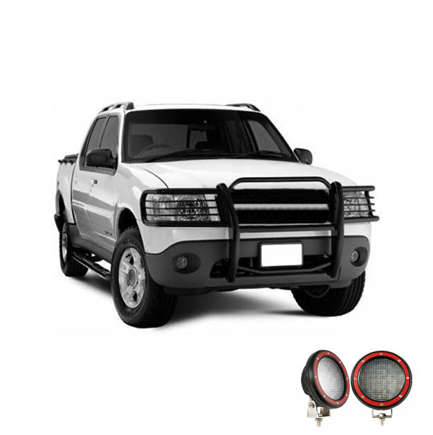 2001-2005 Ford Explorer Sport Grille Guard Kit Modular Pair  of 5.3" Dia. LED Flood Lights w/ Red Trim Rings Wiring Harness  and Switch | Black Horse Off Road - Image 5