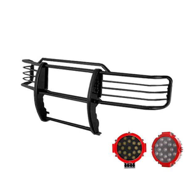 2001-2005 Ford Explorer Sport Grille Guard Kit Modular Incl. pair of 7.0"Dia.  LED  Lights w/Red Trim Rings w/ Wiring Harness and Switch | Black Horse Off Road - Image 4