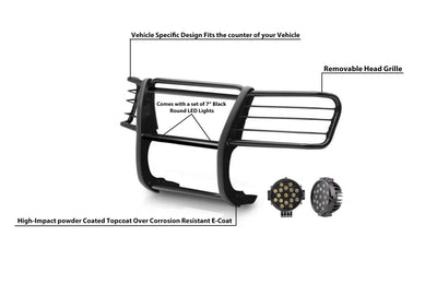 2002-2005 Ford Explorer Grille Guard Kit Modular Incl. pair of 7.0"Dia.  LED  Lights w/ Black Trim Rings w/ Wiring Harness and Switch | Black Horse Off Road - Image 10