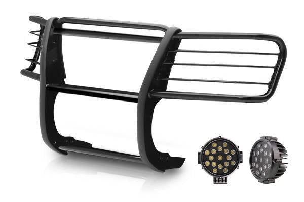 2002-2005 Ford Explorer Grille Guard Kit Modular Incl. pair of 7.0"Dia.  LED  Lights w/ Black Trim Rings w/ Wiring Harness and Switch | Black Horse Off Road - Image 4
