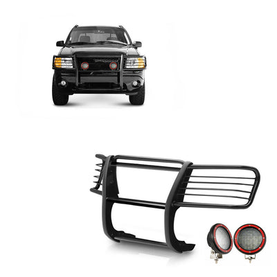 2002-2005 Ford Explorer Grille Guard Kit Modular Pair  of 5.3" Dia. LED Flood Lights w/ Red Trim Rings Wiring Harness  and Switch | Black Horse Off Road - Image 1