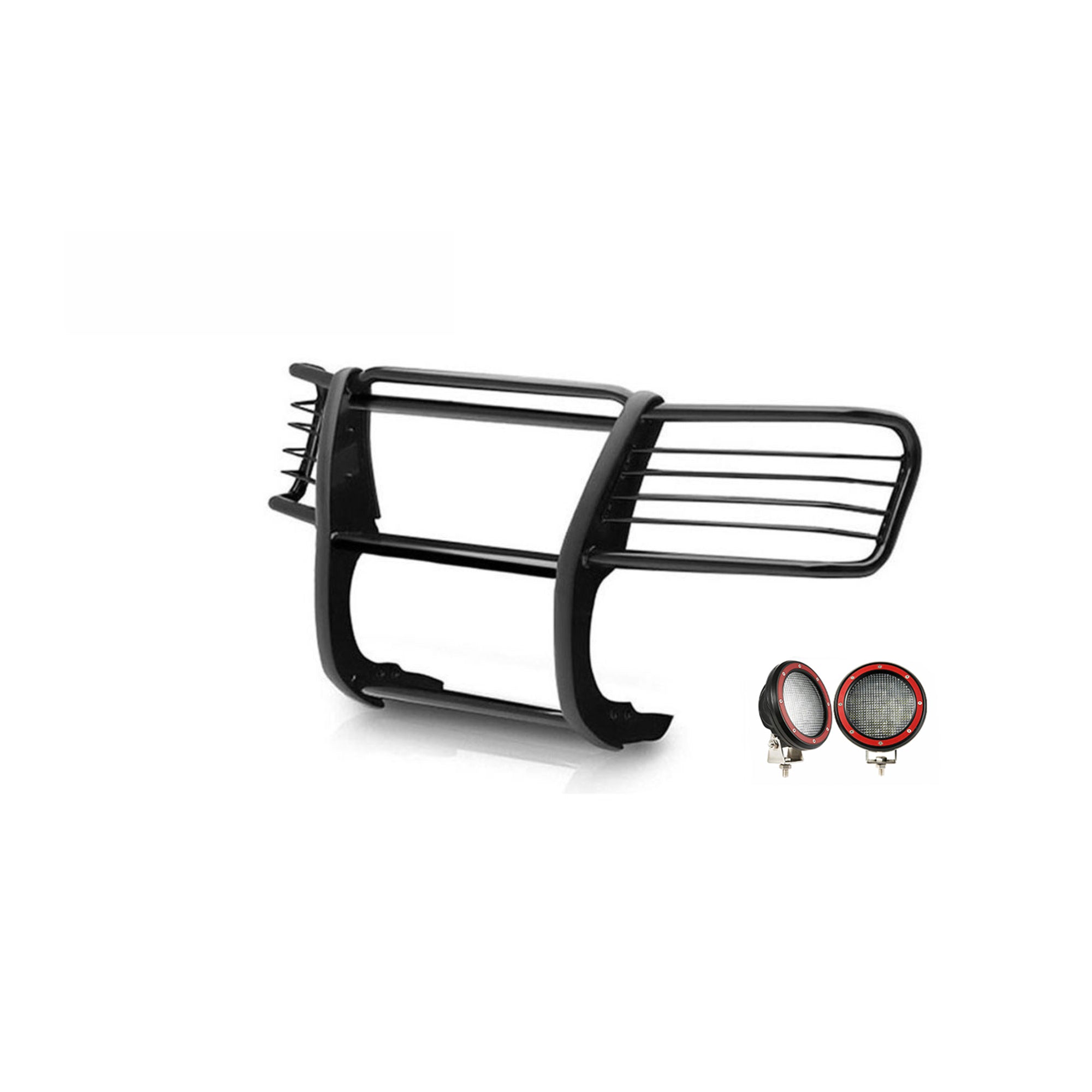 2002-2005 Ford Explorer Grille Guard Kit Modular Pair  of 5.3" Dia. LED Flood Lights w/ Red Trim Rings Wiring Harness  and Switch | Black Horse Off Road - Image 6