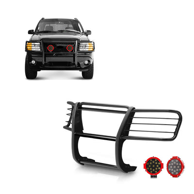 2002-2005 Ford Explorer Grille Guard Kit Modular Incl. pair of 7.0"Dia.  LED  Lights w/Red Trim Rings w/ Wiring Harness and Switch | Black Horse Off Road - Image 1