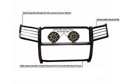 2011-2015 Ford Explorer Grille Guard Kit Modular Incl. pair of 7.0"Dia.  LED  Lights w/ Black Trim Rings w/ Wiring Harness and Switch | Black Horse Off Road - Image 2