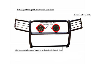 2011-2015 Ford Explorer Grille Guard Kit Modular Incl. pair of 7.0"Dia.  LED  Lights w/Red Trim Rings w/ Wiring Harness and Switch | Black Horse Off Road - Image 1