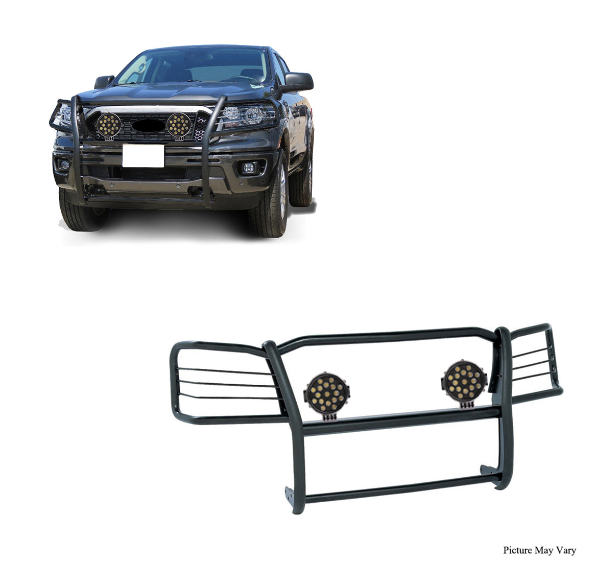 2019-2023 Ford Ranger Grille Guard Kit Modular Incl. pair of 7.0"Dia.  LED  Lights w/ Black Trim Rings w/ Wiring Harness and Switch | Black Horse Off Road - Image 1