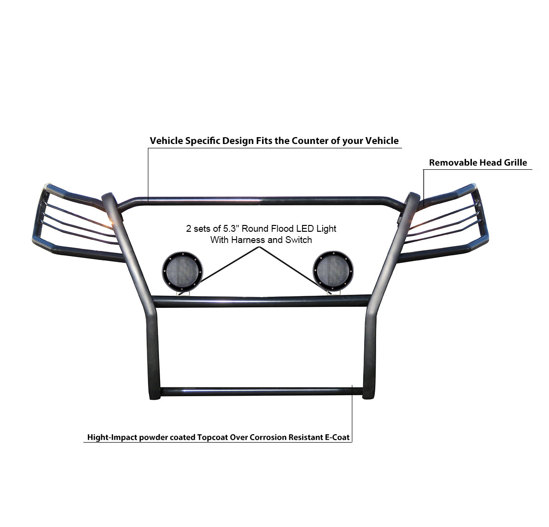 2019-2023 Ford Ranger Grille Guard Kit Modular Pair  of 5.3" Dia. LED Flood Lights w/ Black Trim Rings Wiring Harness  and Switch | Black Horse Off Road - Image 10