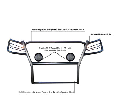 2019-2023 Ford Ranger Grille Guard Kit Modular Pair  of 5.3" Dia. LED Flood Lights w/ Black Trim Rings Wiring Harness  and Switch | Black Horse Off Road - Image 10