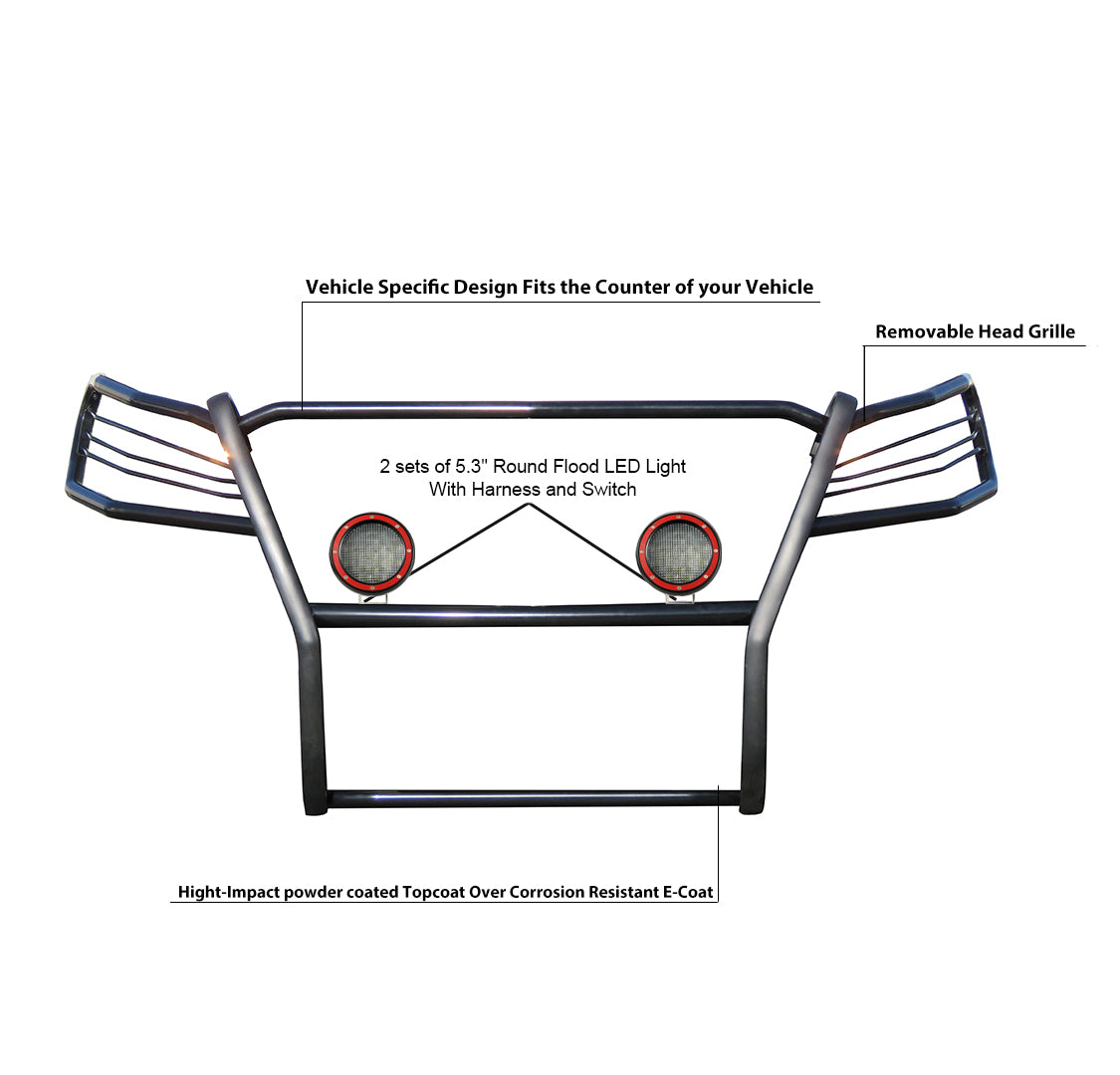 2019-2023 Ford Ranger Grille Guard Kit Modular Pair  of 5.3" Dia. LED Flood Lights w/ Red Trim Rings Wiring Harness  and Switch | Black Horse Off Road - Image 10