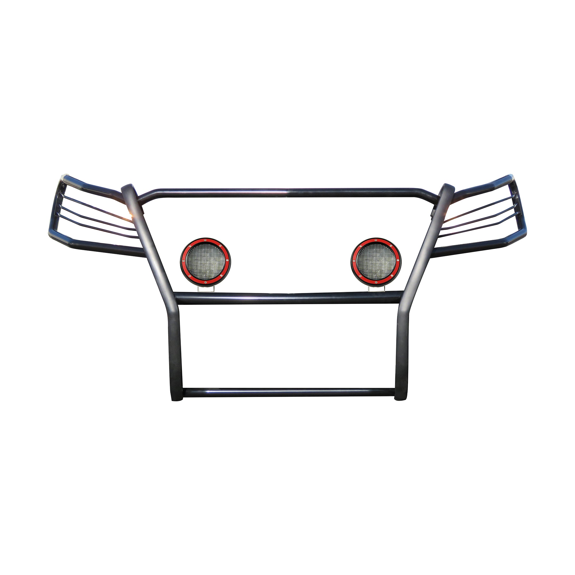 2019-2023 Ford Ranger Grille Guard Kit Modular Pair  of 5.3" Dia. LED Flood Lights w/ Red Trim Rings Wiring Harness  and Switch | Black Horse Off Road - Image 9