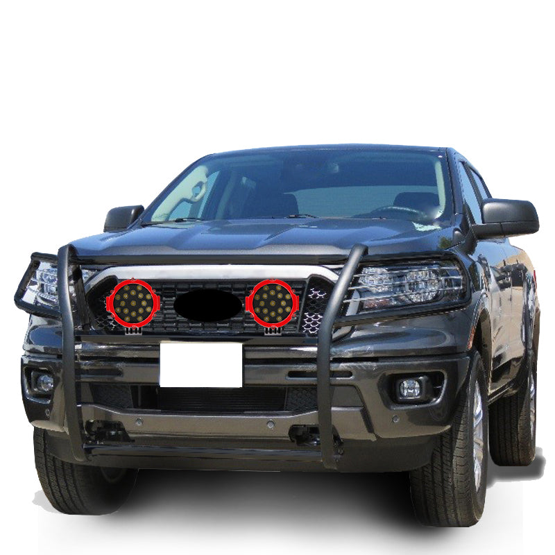 2019-2023 Ford Ranger Grille Guard Kit Modular Incl. pair of 7.0"Dia.  LED  Lights w/Red Trim Rings w/ Wiring Harness and Switch | Black Horse Off Road - Image 5