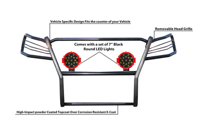 2019-2023 Ford Ranger Grille Guard Kit Modular Incl. pair of 7.0"Dia.  LED  Lights w/Red Trim Rings w/ Wiring Harness and Switch | Black Horse Off Road - Image 6