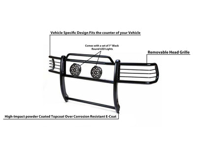1999-2004 Ford Expedition Grille Guard Kit Modular Incl. pair of 7.0"Dia.  LED  Lights w/ Black Trim Rings w/ Wiring Harness and Switch | Black Horse Off Road - Image 7