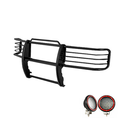 1999-2004 Ford Expedition Grille Guard Kit Modular Pair  of 5.3" Dia. LED Flood Lights w/ Red Trim Rings Wiring Harness  and Switch | Black Horse Off Road - Image 1