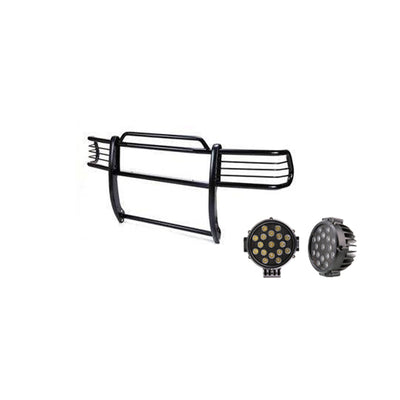 1999-2007 Ford Expedition Grille Guard Kit Modular Incl. pair of 7.0"Dia.  LED  Lights w/ Black Trim Rings w/ Wiring Harness and Switch | Black Horse Off Road - Image 1