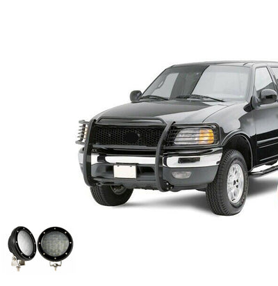 1999-2007 Ford Expedition Grille Guard Kit Modular Pair  of 5.3" Dia. LED Flood Lights w/ Black Trim Rings Wiring Harness  and Switch | Black Horse Off Road - Image 1