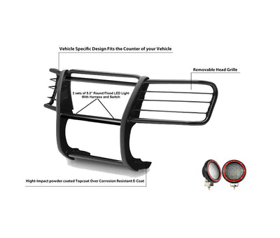 1999-2007 Ford Expedition Grille Guard Kit Modular Pair  of 5.3" Dia. LED Flood Lights w/ Red Trim Rings Wiring Harness  and Switch | Black Horse Off Road - Image 2