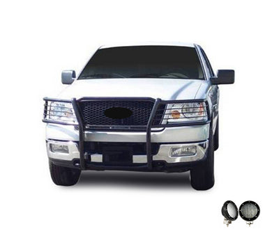 2004-2008 Ford F-150 Grille Guard Kit Modular Pair  of 5.3" Dia. LED Flood Lights w/ Black Trim Rings Wiring Harness  and Switch | Black Horse Off Road - Image 8