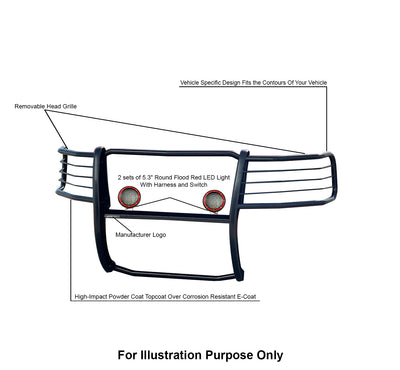 2004-2008 Ford F-150 Grille Guard Kit Modular Pair  of 5.3" Dia. LED Flood Lights w/ Red Trim Rings Wiring Harness  and Switch | Black Horse Off Road - Image 4