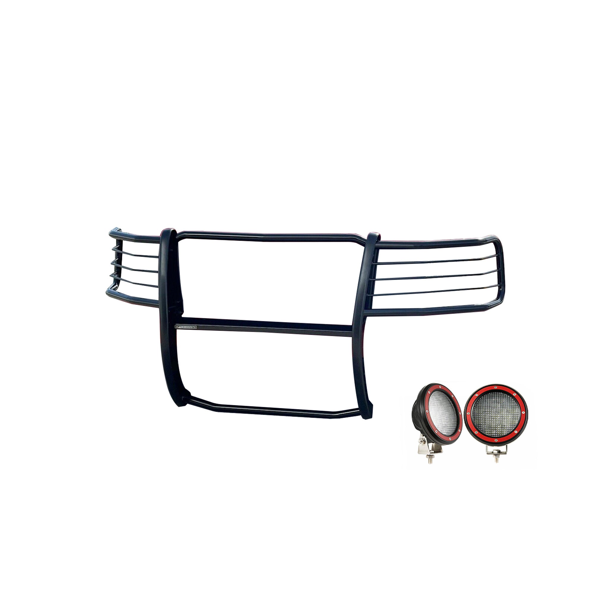 2004-2008 Ford F-150 Grille Guard Kit Modular Pair  of 5.3" Dia. LED Flood Lights w/ Red Trim Rings Wiring Harness  and Switch | Black Horse Off Road - Image 9