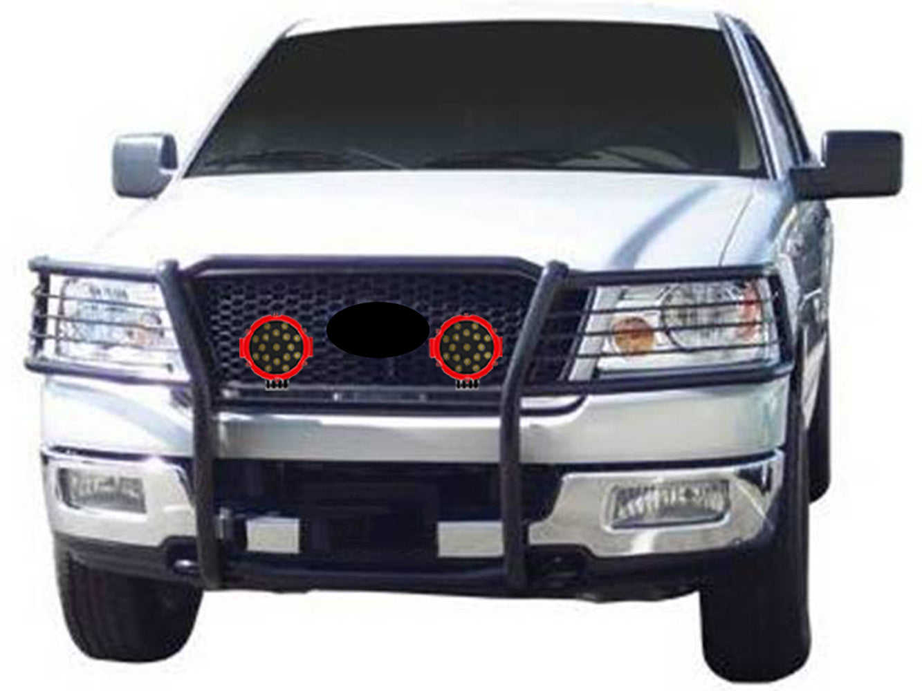 2004-2008 Ford F-150 Grille Guard Kit Modular Incl. pair of 7.0"Dia.  LED  Lights w/Red Trim Rings w/ Wiring Harness and Switch | Black Horse Off Road - Image 5