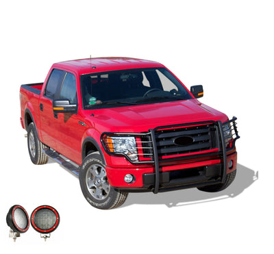 2009-2014 Ford F-150 Grille Guard Kit Modular Pair  of 5.3" Dia. LED Flood Lights w/ Red Trim Rings Wiring Harness  and Switch | Black Horse Off Road - Image 7