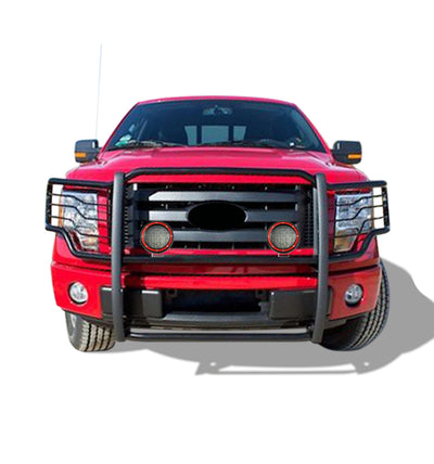 2009-2014 Ford F-150 Grille Guard Kit Modular Pair  of 5.3" Dia. LED Flood Lights w/ Red Trim Rings Wiring Harness  and Switch | Black Horse Off Road - Image 8